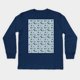 meadow flowers clover blue background pattern Kids Long Sleeve T-Shirt